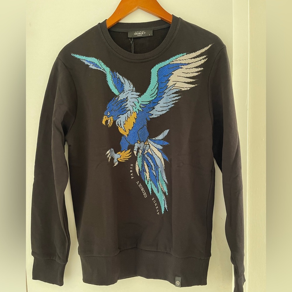 Avenue George V Paris men’s Black Sweatshirt Eagles Rhinestone Large GV-2110